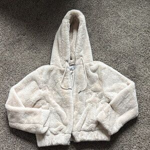Women’s Cozy Plush Hooded Jacket - Cream